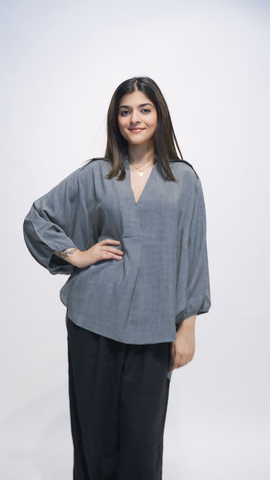 Grey Cotton Blend Top