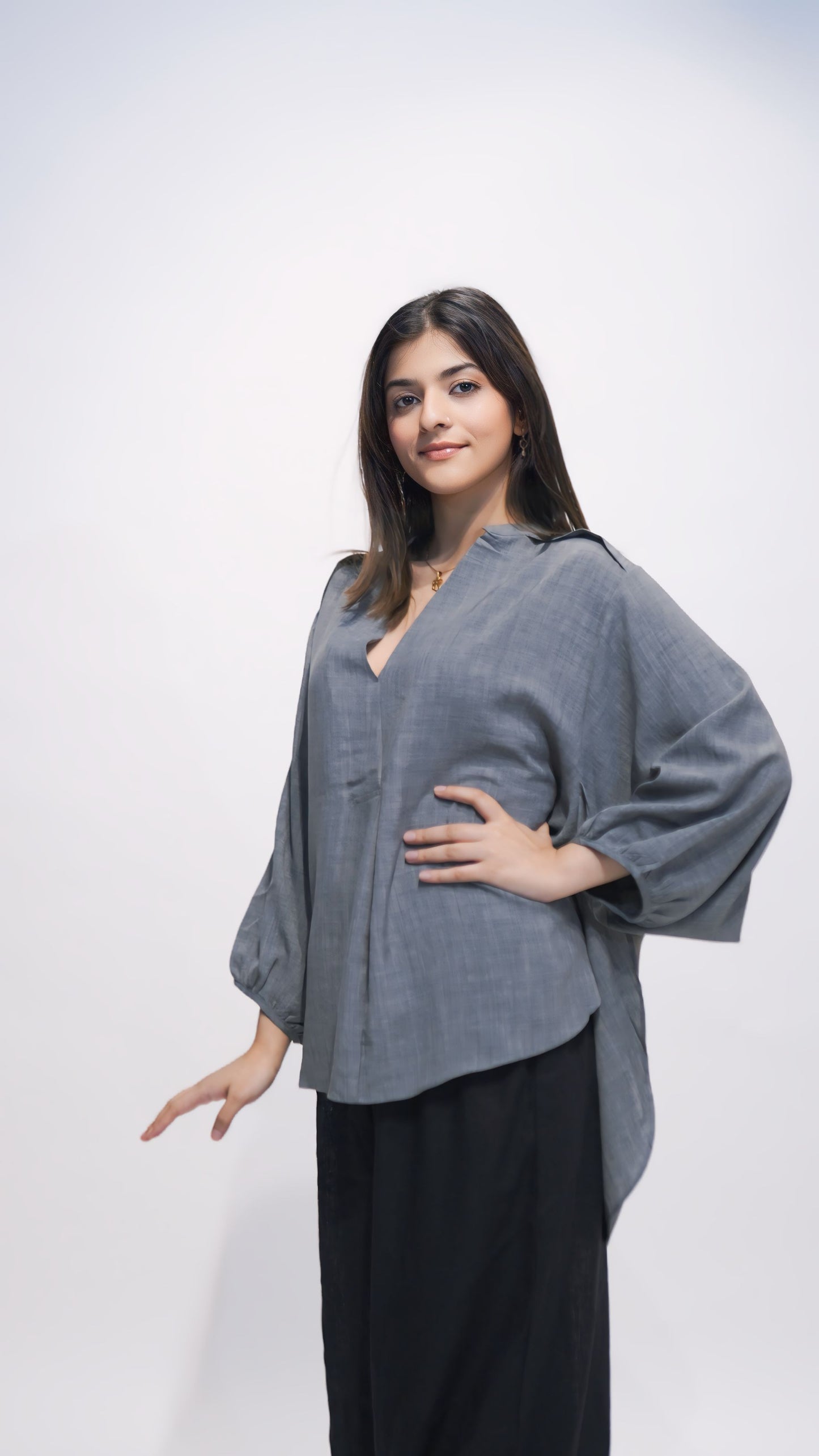 Grey Cotton Blend Top