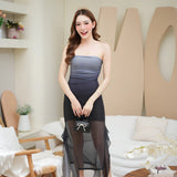 Grey Gradient Lycra Mesh Strapless Dress