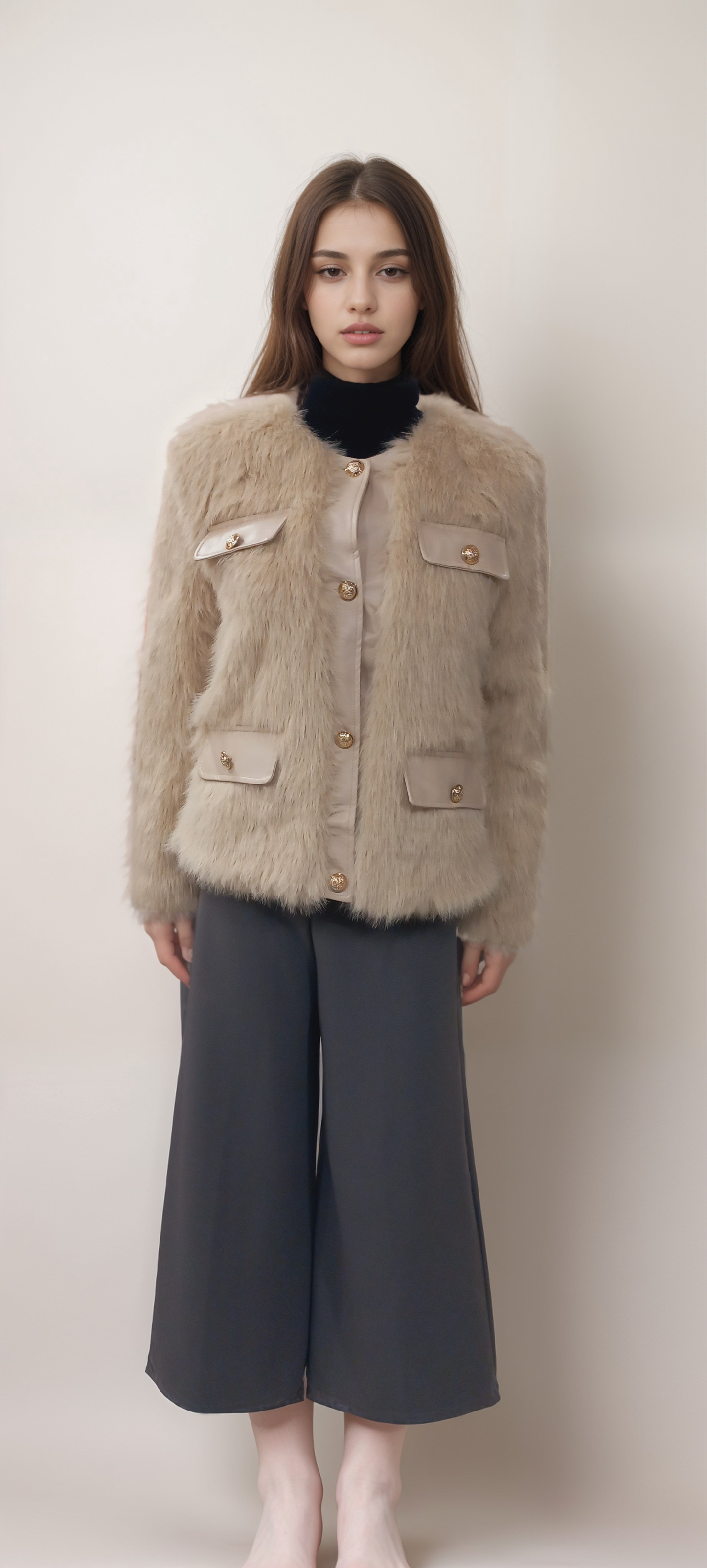 Beige Luxe Faux Fur Jacket