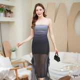 Grey Gradient Lycra Mesh Strapless Dress