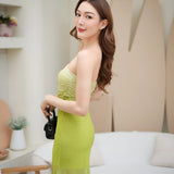 Lime Green Gradient Lycra Mesh Strapless Dress