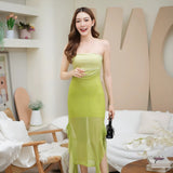 Lime Green Gradient Lycra Mesh Strapless Dress