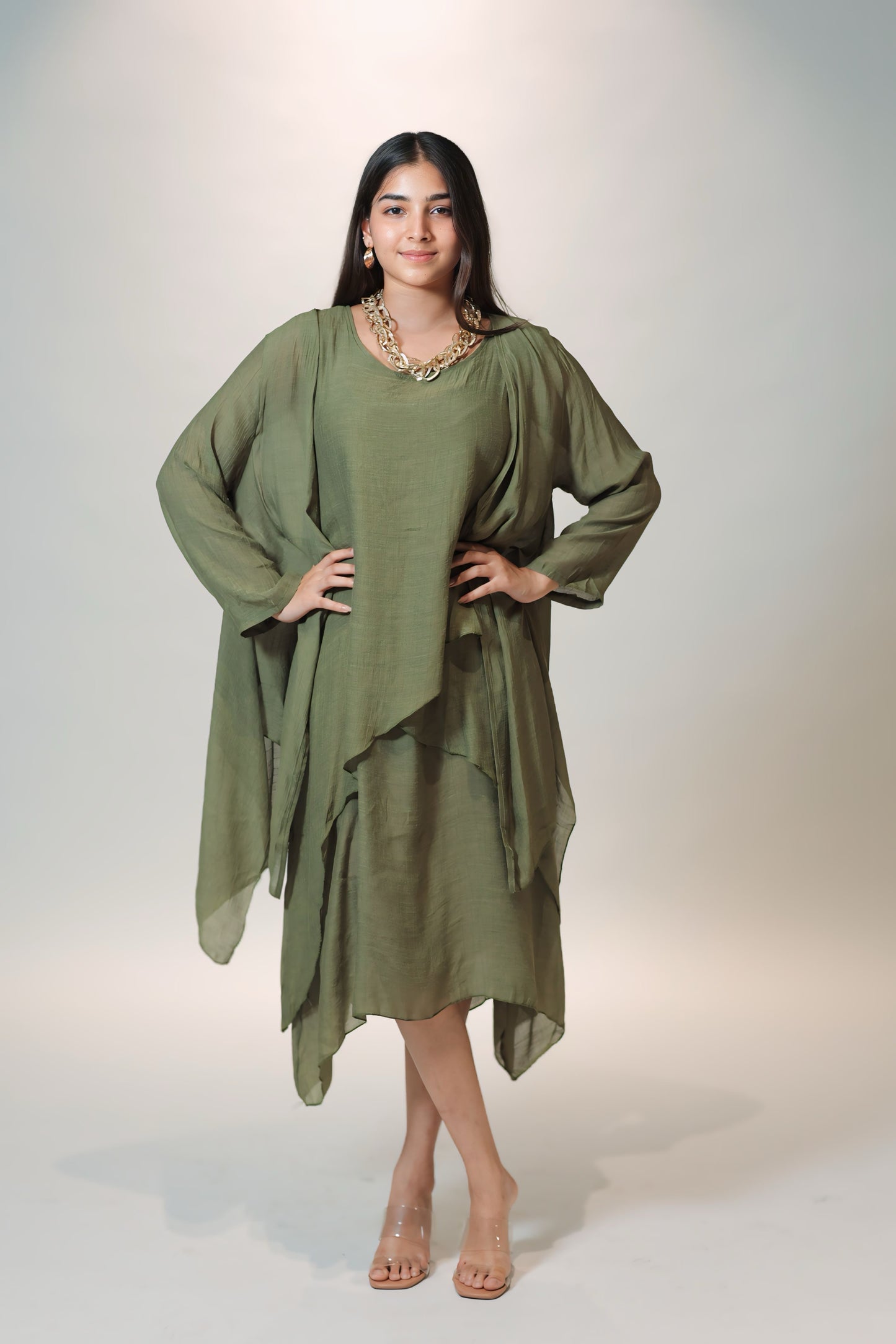 Olive Luxe Ensemble with Shrug