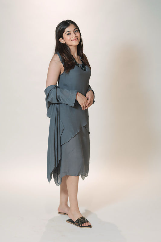 Charcoal Elegance Ensemble with Shrug