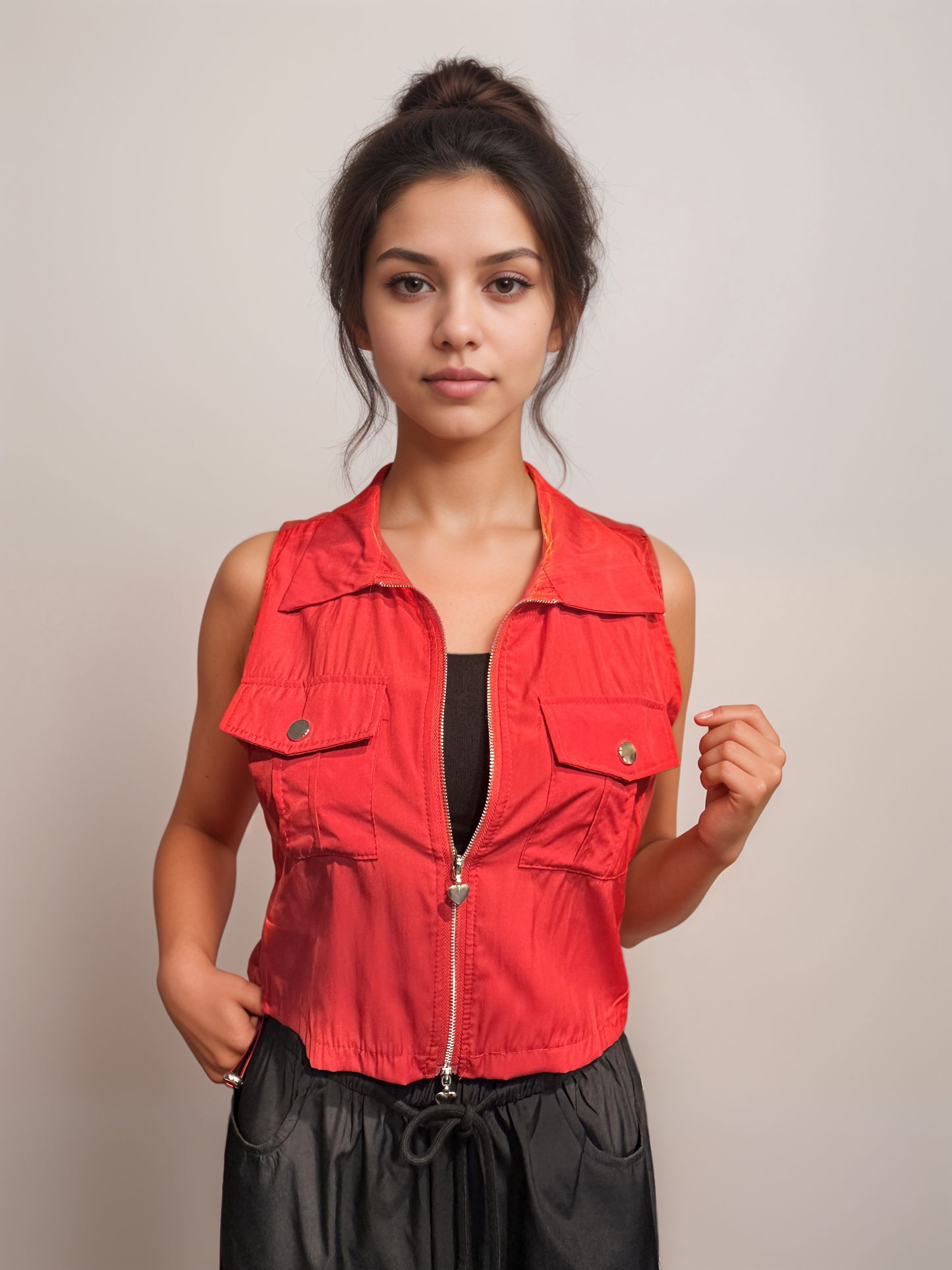 Red Dual-Zip Adjustable Utility Top