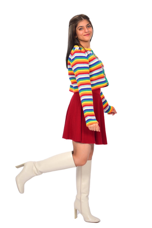 Rainbow-Striped Woollen Cardigan