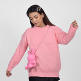 Pink Bunny Hug Knit Sweater