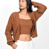 Mocha Charm Cardigan With Crop Top set