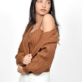 Mocha Charm Cardigan With Crop Top set