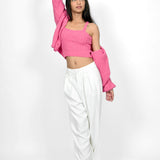 Rosy Glow Cardigan With Crop Top set