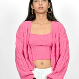 Rosy Glow Cardigan With Crop Top set