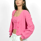 Rosy Glow Cardigan With Crop Top set