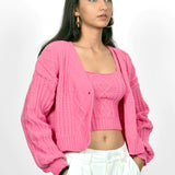 Rosy Glow Cardigan With Crop Top set