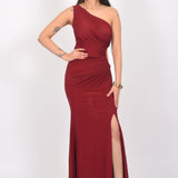 Wine One-Shoulder Gown Dress