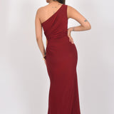 Wine One-Shoulder Gown Dress