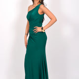 Teal Majesty One-Shoulder Gown Dress