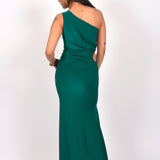 Teal Majesty One-Shoulder Gown Dress